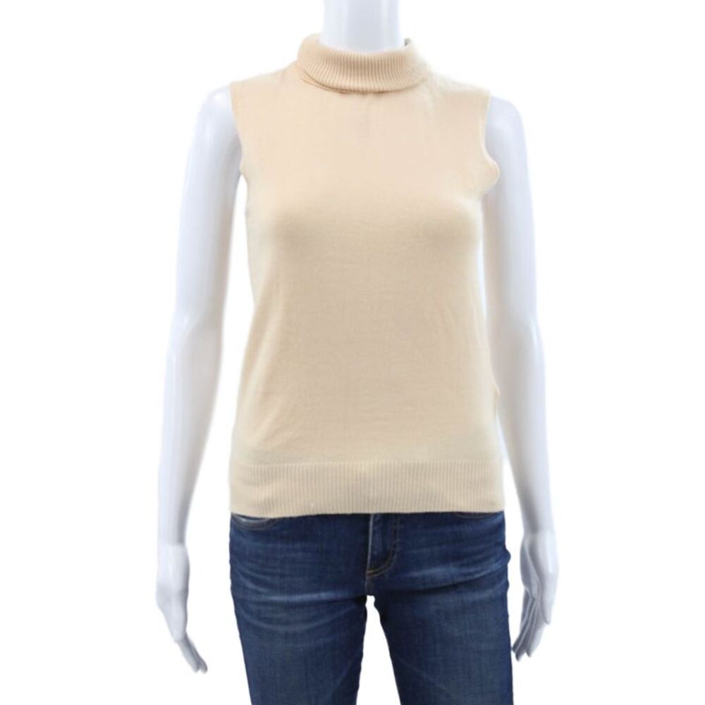 Sweewe Women Turtleneck Sleeveless Pullover Beige Size S